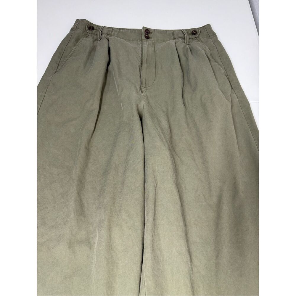 Madewell Wide Leg Crop Pants Women Size 14 Green Lyocell Linen Cotton High Rise - Picture 9 of 16